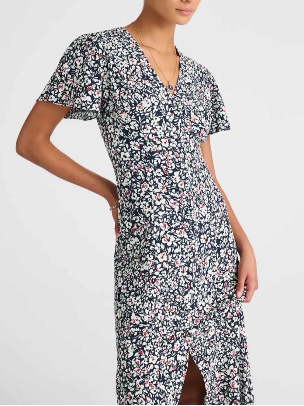 NWT Madewell Button-Front Flutter-Sleeve Midi Dress in Floral